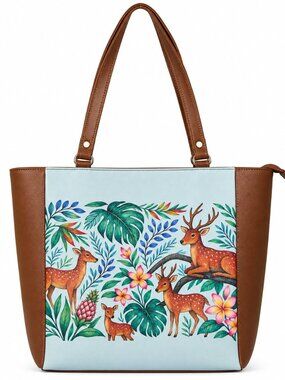 Printed Vegan Leather Shoulder Tote Bag for Ladies–Handbag , Purse for Daily Use